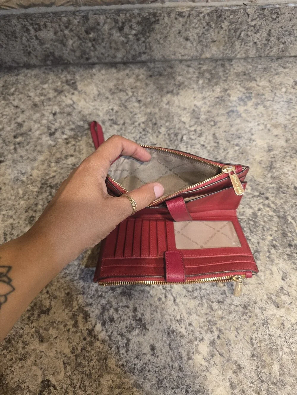 Michael Kors Jet Set Travel Double Zip Wristlet/Wallet Red Coated Canvas - Picture 6 of 7